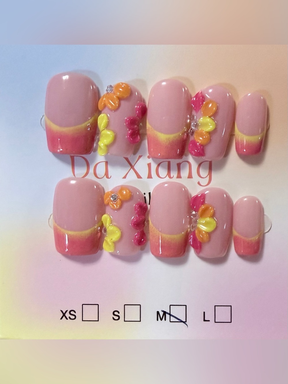 Pink Floral Accent Press-On Nails